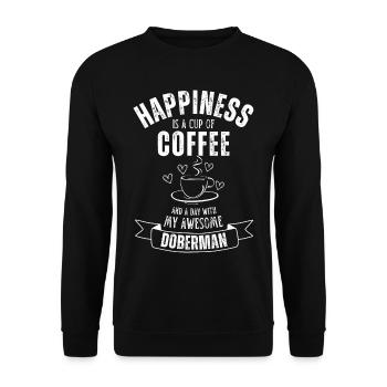Dobermann Kaffee Hund Cafe - Unisex Pullover - Schwarz - Vorne - Alina (178cm) & Michal (187cm)