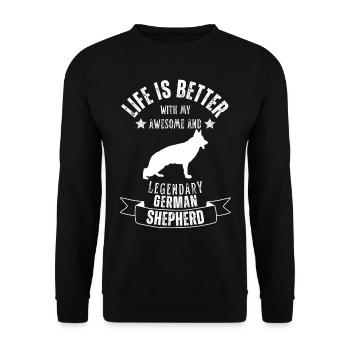 Life is better German Shepherd Retro Vintage - Unisex Sweatshirt - black - Front - Alina (178cm) & Michal (187cm)