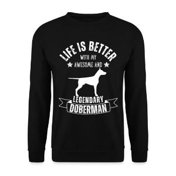 La vie est meilleure avec Doberman Dog Retro Vintage - Sweat-shirt Unisexe - noir - Devant - Alina (178cm) & Michal (187cm)