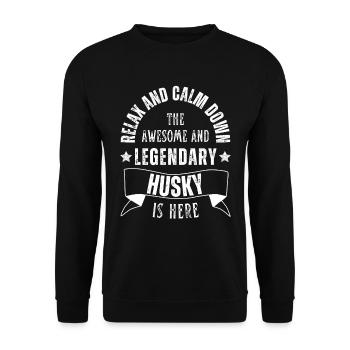 Relax my legendary Husky is here Retro - Unisex Sweatshirt - black - Front - Alina (178cm) & Michal (187cm)