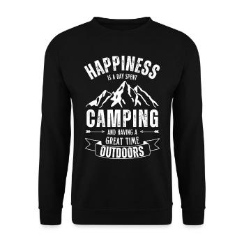 Happiness is a day spent camping in nature. - Unisex Pullover - Schwarz - Vorne - Alina (178cm) & Michal (187cm)