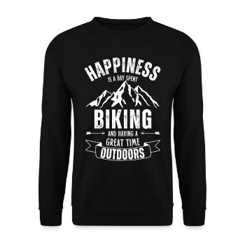Happiness is a day spent biking. Fahrrad fahren. - Unisex Pullover - Schwarz - Vorne - Alina (178cm) & Michal (187cm)