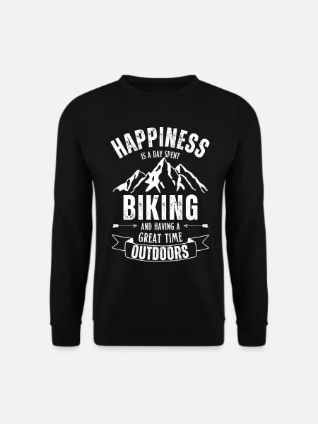 Happiness is a day spent biking. Fahrrad fahren. - Unisex Pullover - Schwarz