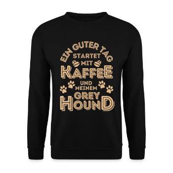 Greyhound Kaffee Hund Cafe - Unisex Pullover - Schwarz - Vorne - Alina (178cm) & Michal (187cm)