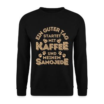 Samojede Kaffee Hund Cafe - Unisex Pullover - Schwarz - Vorne - Alina (178cm) & Michal (187cm)