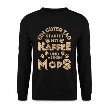 Mops Kaffee Hund Cafe - Unisex Pullover - Schwarz - Vorne - Alina (178cm) & Michal (187cm)