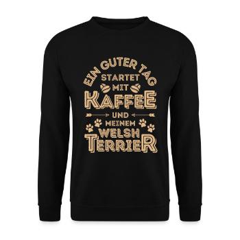 Welsh Terrier Kaffee Hund Cafe - Unisex Pullover - Schwarz - Vorne - Alina (178cm) & Michal (187cm)