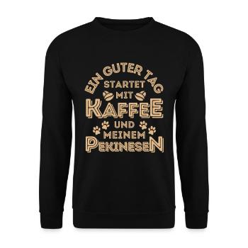 Pekinese Kaffee Hund Cafe - Unisex Pullover - Schwarz - Vorne - Alina (178cm) & Michal (187cm)