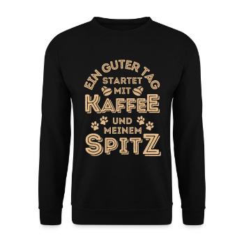 Spitz Kaffee Hund Cafe - Unisex Pullover - Schwarz - Vorne - Alina (178cm) & Michal (187cm)