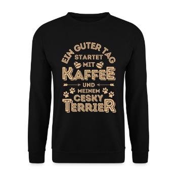 Cesky Terrier Kaffee Hund Cafe - Unisex Pullover - Schwarz - Vorne - Alina (178cm) & Michal (187cm)