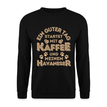 Havaneser Kaffee Hund Cafe - Unisex Pullover - Schwarz - Vorne - Alina (178cm) & Michal (187cm)
