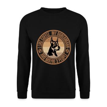 Dobermann Kaffee Hund Cafe - Unisex Pullover - Schwarz - Vorne - Alina (178cm) & Michal (187cm)
