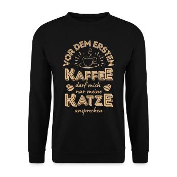 Katze & Kaffee Katze Cafe - Unisex Pullover - Schwarz - Vorne - Alina (178cm) & Michal (187cm)