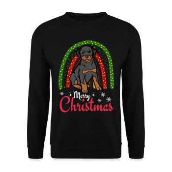 Süßer Dobermann Hund Kawaii Weihnachten - Unisex Pullover - Schwarz - Vorne - Alina (178cm) & Michal (187cm)
