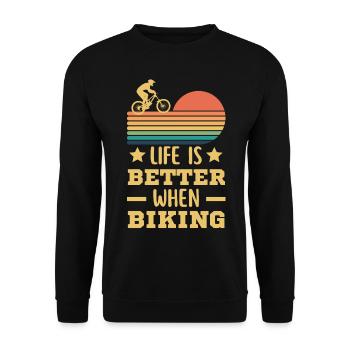 Biking retro vintage. Fahrrad Mountainbike fahren. - Unisex Pullover - Schwarz - Vorne - Alina (178cm) & Michal (187cm)