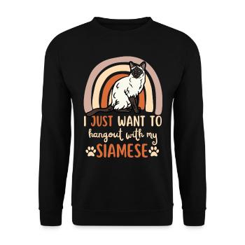 Süße Siam Katze - Unisex Pullover - Schwarz - Vorne - Alina (178cm) & Michal (187cm)