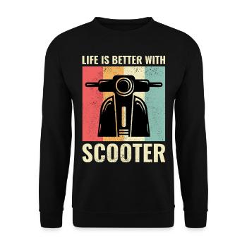 Roller Fahrer Roller Motorrad Vintage Retro - Unisex Pullover - Schwarz - Vorne - Alina (178cm) & Michal (187cm)