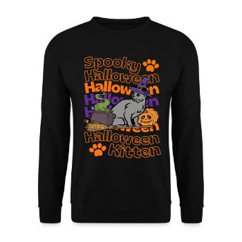 Russisch Blau Halloween Katze Spooky Halloween Cat - Unisex Pullover - Schwarz - Vorne - Alina (178cm) & Michal (187cm)