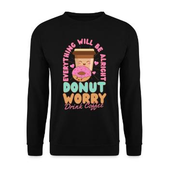 Donut Worry boire du café Donut kawaii - Sweat-shirt Unisexe - noir - Devant - Alina (178cm) & Michal (187cm)