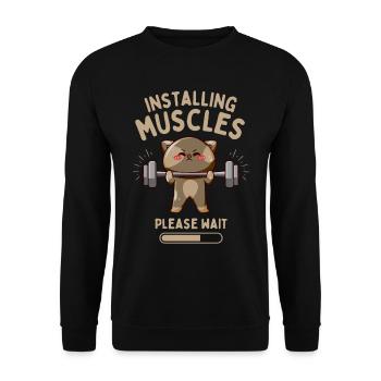 Lustige Katze Fitness Kraftsport - Unisex Pullover - Schwarz - Vorne - Alina (178cm) & Michal (187cm)