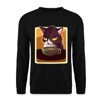 Kaffee Katze Müde Katze Kaffee - Unisex Pullover - Schwarz - Vorne - Alina (178cm) & Michal (187cm)