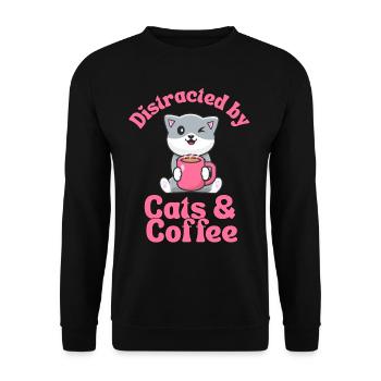 Kaffee Katze kawaii Kaffee und Katzen Liebhaber - Unisex Pullover - Schwarz - Vorne - Alina (178cm) & Michal (187cm)