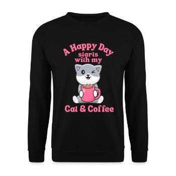 Kaffee Katze kawaii Kaffee und Katzen Liebhaber - Unisex Pullover - Schwarz - Vorne - Alina (178cm) & Michal (187cm)