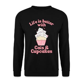 Katze Cupcake kawaii Cupcake und Katzen Liebhaber - Unisex Pullover - Schwarz - Vorne - Alina (178cm) & Michal (187cm)