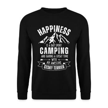 Camping und Cesky-Terrier - Unisex Pullover - Schwarz - Vorne - Alina (178cm) & Michal (187cm)