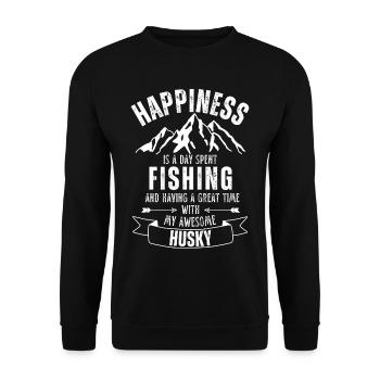 Angeln und Husky - Unisex Pullover - Schwarz - Vorne - Alina (178cm) & Michal (187cm)