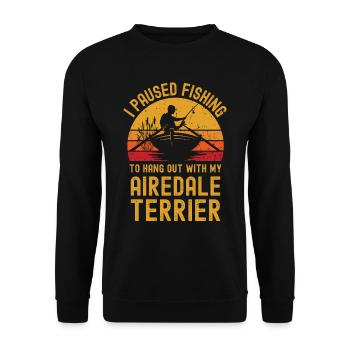Angeln, Fischen und Airedale Terrier - Unisex Pullover - Schwarz - Vorne - Alina (178cm) & Michal (187cm)