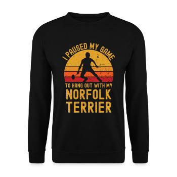 Badminton und Norfolk Terrier - Unisex Pullover - Schwarz - Vorne - Alina (178cm) & Michal (187cm)
