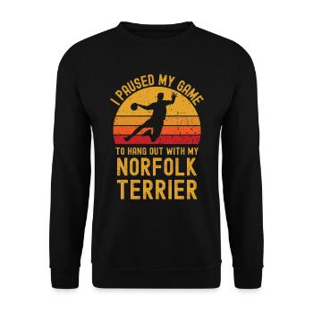 Handball und Norfolk-Terrier - Unisex Pullover - Schwarz - Vorne - Alina (178cm) & Michal (187cm)