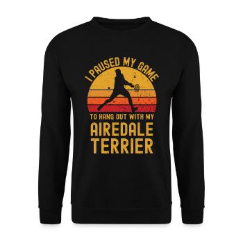 Tennis und Airedale-Terrier - Unisex Pullover - Schwarz - Vorne - Alina (178cm) & Michal (187cm)