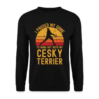 Tennis und Cesky-Terrier - Unisex Pullover - Schwarz - Vorne - Alina (178cm) & Michal (187cm)