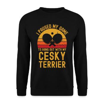 Tischtennis und Cesky-Terrier - Unisex Pullover - Schwarz - Vorne - Alina (178cm) & Michal (187cm)