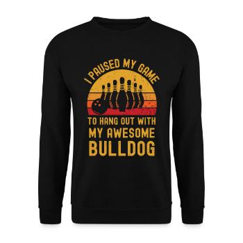Bowling und Bulldogge - Unisex Pullover - Schwarz - Vorne - Alina (178cm) & Michal (187cm)