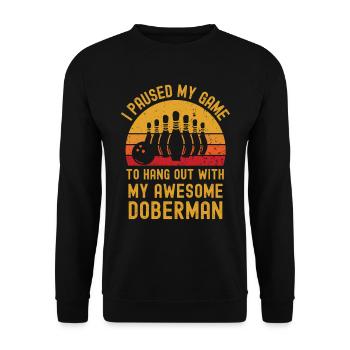 Bowling und Dobermann - Unisex Pullover - Schwarz - Vorne - Alina (178cm) & Michal (187cm)