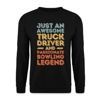 LKW-Fahrer Bowling retro - Unisex Pullover - Schwarz - Vorne - Alina (178cm) & Michal (187cm)