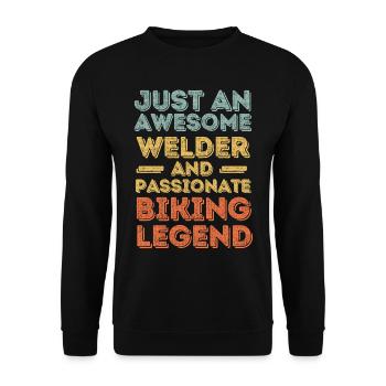 Schweißer Radfahren retro - Unisex Pullover - Schwarz - Vorne - Alina (178cm) & Michal (187cm)