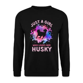 Nur ein Mädchen, das ihren Husky liebt - Unisex Pullover - Schwarz - Vorne - Alina (178cm) & Michal (187cm)