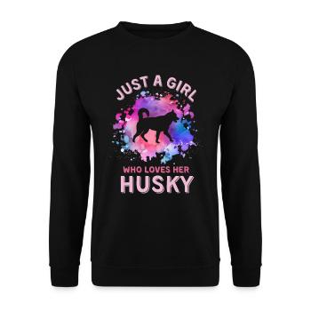 Nur ein Mädchen, das ihren Husky liebt - Unisex Pullover - Schwarz - Vorne - Alina (178cm) & Michal (187cm)