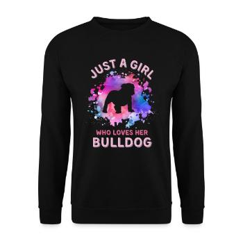 Nur ein Mädchen, das ihre Bulldogge liebt - Unisex Pullover - Schwarz - Vorne - Alina (178cm) & Michal (187cm)