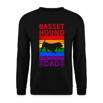 Basset-Hound Papa LGBTQ Regenbogenflagge - Unisex Pullover - Schwarz - Vorne - Alina (178cm) & Michal (187cm)