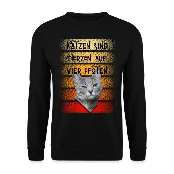 Katzen sind herzen auf vier Pfoten - Unisex Pullover - Schwarz - Vorne - Alina (178cm) & Michal (187cm)