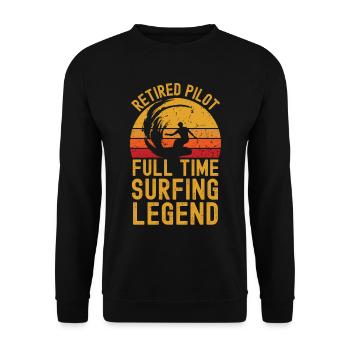 Retired pilot surfing legend - Unisex Sweatshirt - black - Front - Alina (178cm) & Michal (187cm)