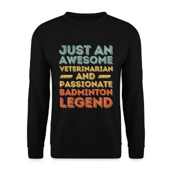 Tierarzt Badminton Legende retro - Unisex Pullover - Schwarz - Vorne - Alina (178cm) & Michal (187cm)