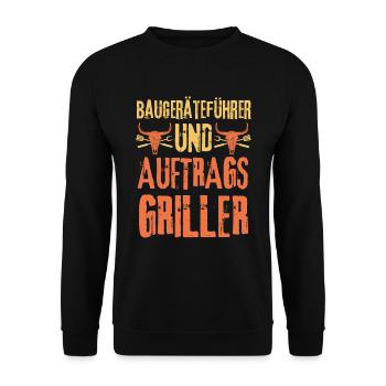 Baugeräteführer und Grillen - Unisex Pullover - Schwarz - Vorne - Alina (178cm) & Michal (187cm)