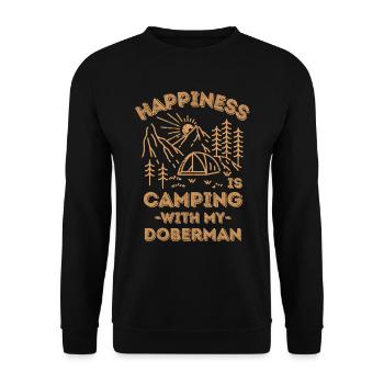 Camping mit Dobermann - Unisex Pullover - Schwarz - Vorne - Alina (178cm) & Michal (187cm)