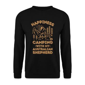 Camping mit Australian Shepherd - Unisex Pullover - Schwarz - Vorne - Alina (178cm) & Michal (187cm)